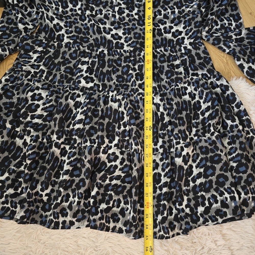Heyson Blue and Black Leopard Print Long Sleeve Babydoll Dress Size Large - Picture 5 of 10